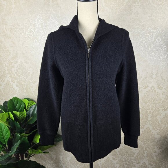 Real Clothes Size Medium 100% Wool Black Zip Front Jacket with Attached Hood - Picture 2 of 12